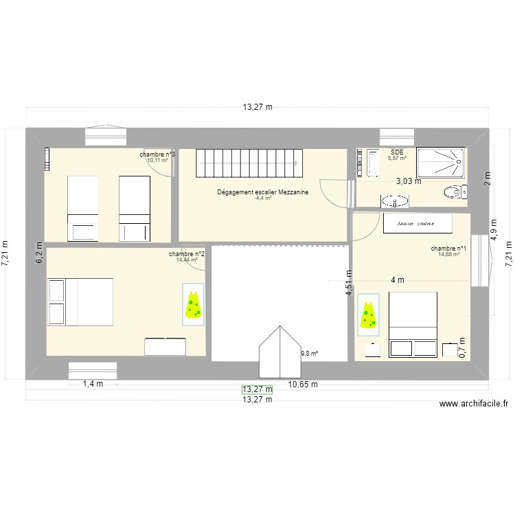 ETAGE GRANGE. Plan de 6 pièces et 134 m2