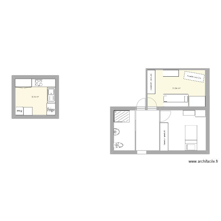 VAD Me W (laure). Plan de 2 pièces et 20 m2