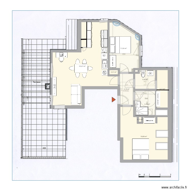 appart MC. Plan de 9 pièces et 77 m2