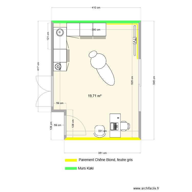 rouleau. Plan de 1 pièce et 20 m2