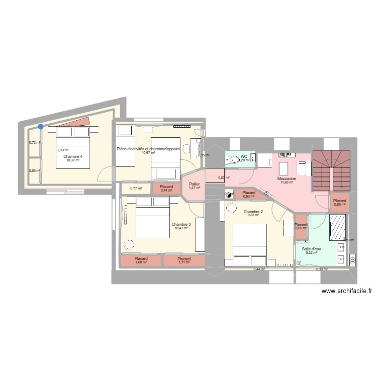 Etage 5 août 2022 variante. Plan de 24 pièces et 72 m2