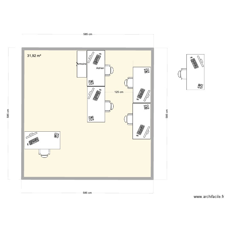Bureau Vernier. Plan de 1 pièce et 32 m2