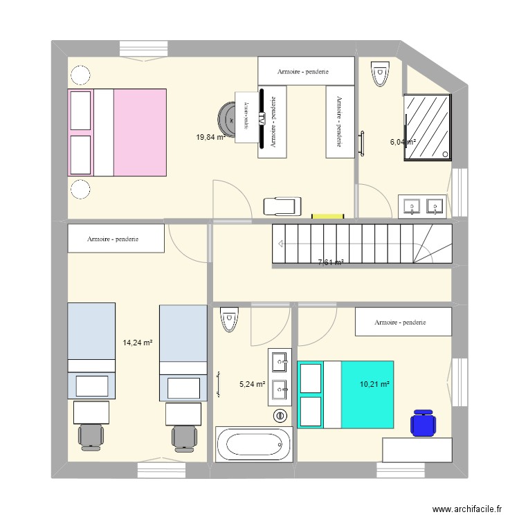 cocatrix 1 ETAGE OPTION 2. Plan de 6 pièces et 63 m2