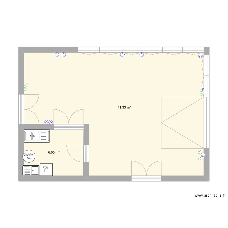 Salle de réunion. Plan de 2 pièces et 47 m2