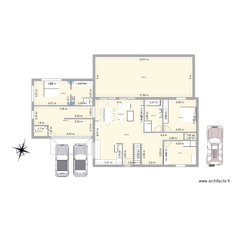 Maison plus extension. Plan de 8 pièces et 205 m2