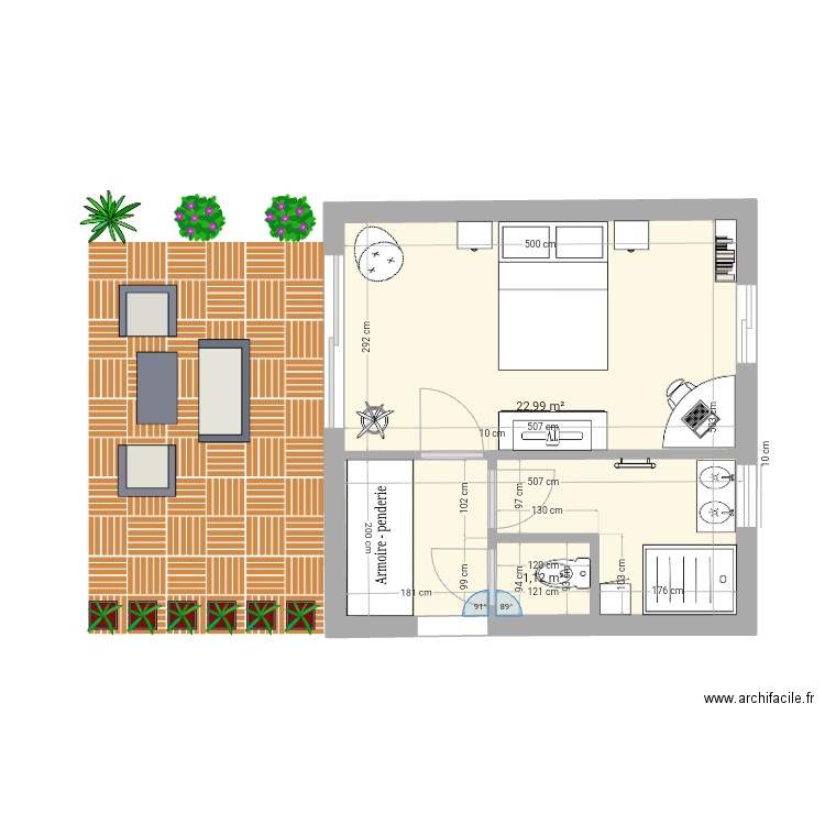 Extension maison . Plan de 2 pièces et 24 m2