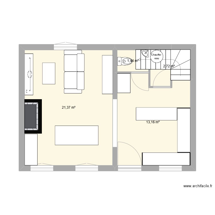 REZ DE CHAUSSEE. Plan de 4 pièces et 39 m2