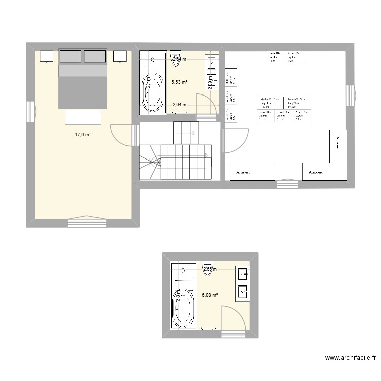 EINIGRIV SALLE D'EAU PARENTALE 3 + DRESSING. Plan de 3 pièces et 30 m2