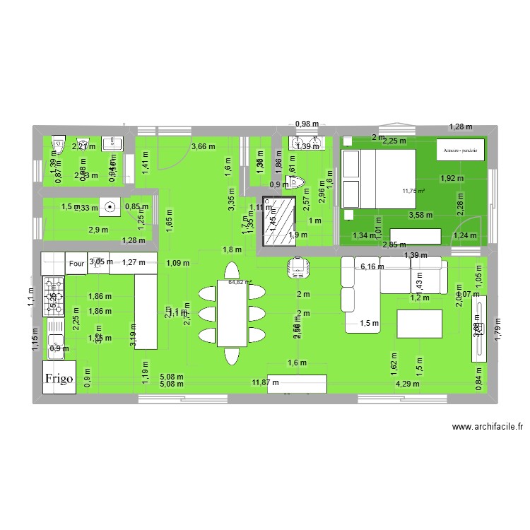 MAISON CONTENER 3X40 PIEDS. Plan de 2 pièces et 77 m2