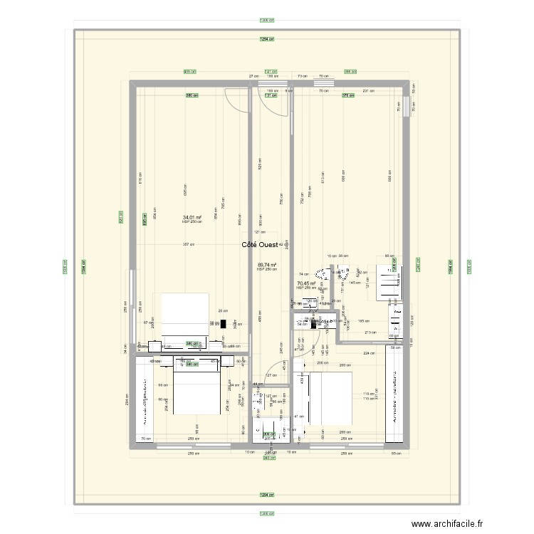 Chambres 6 x 9 mètres étage,côté ouest situé au rez jonction. Plan de 3 pièces et 311 m2