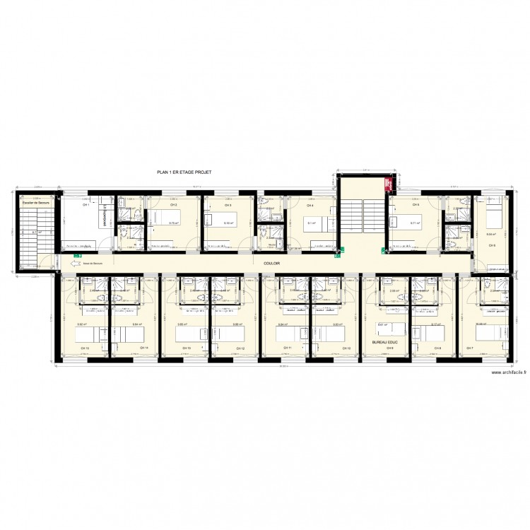 1 er etage Gendarmerie. Plan de 0 pièce et 0 m2