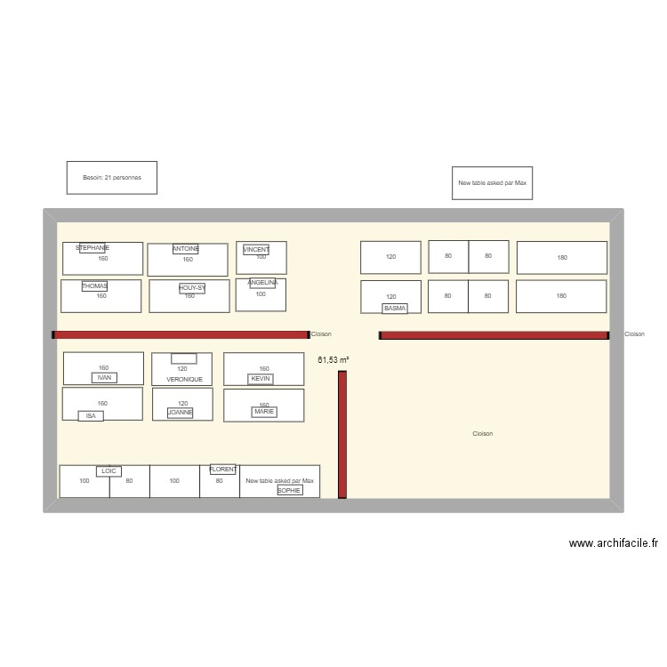 Proposition Bureaux MTN. Plan de 1 pièce et 62 m2