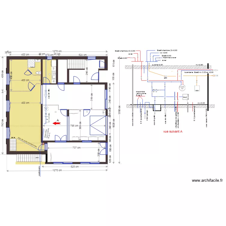 R de C  alimentation eau de ville. Plan de 