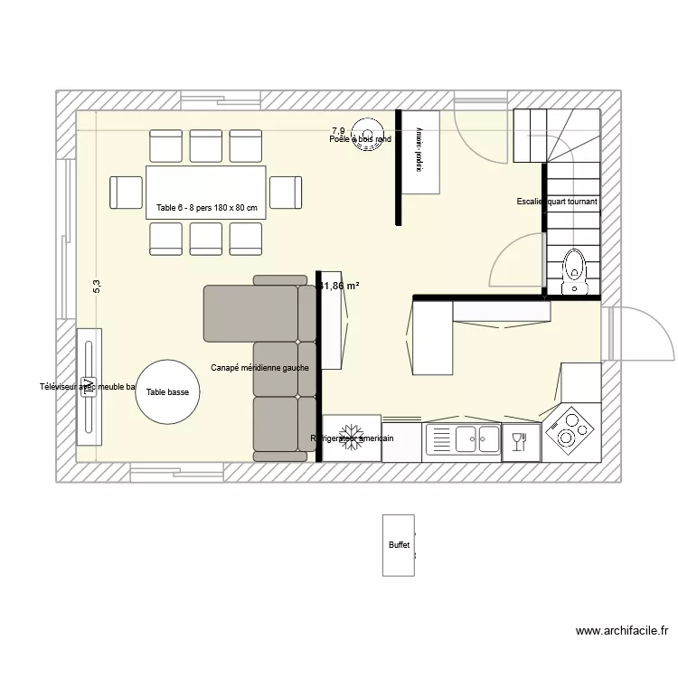 Maison 1 Etages 90m2. Plan de 2 Pièces et 87 m²
