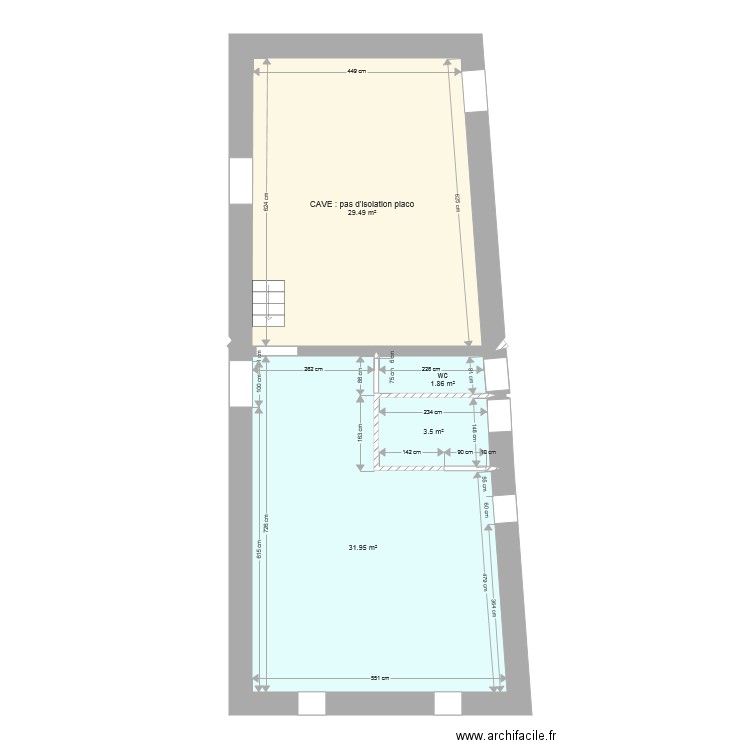 niveau 0 cour côtes pour isolation et placo suite 2 sur 2. Plan de 0 pièce et 0 m2