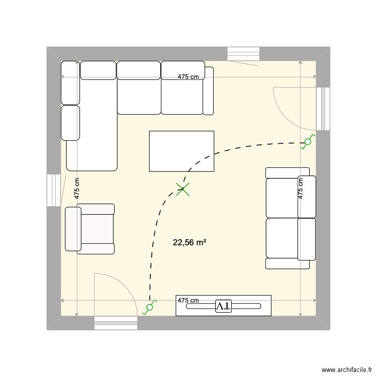 Plan Salon M. Potage. Plan de 1 pièce et 23 m2