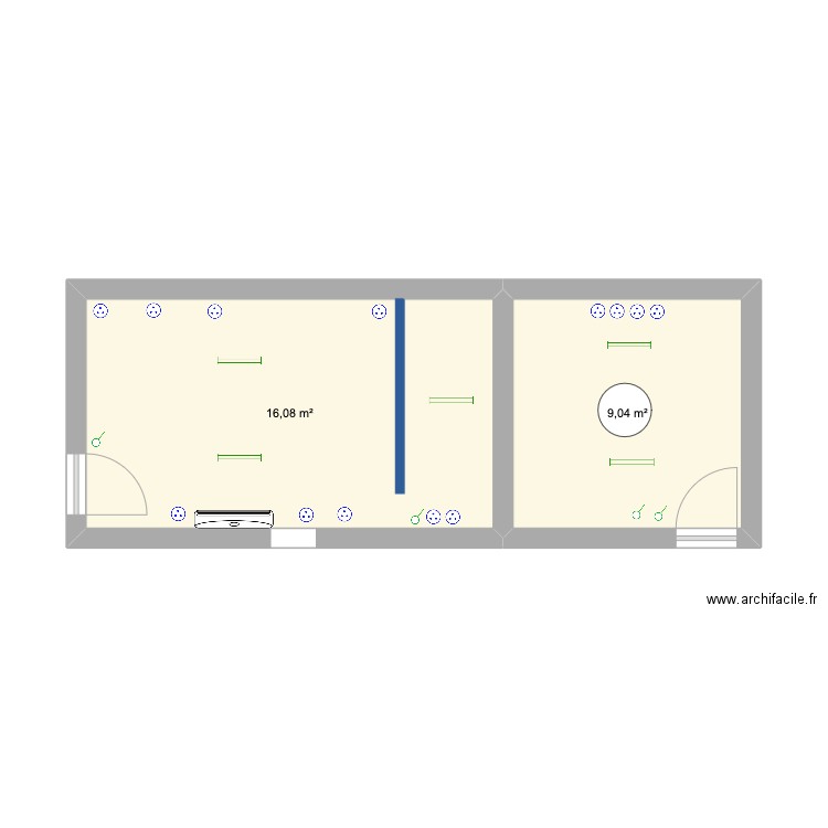 cabane. Plan de 2 pièces et 25 m2