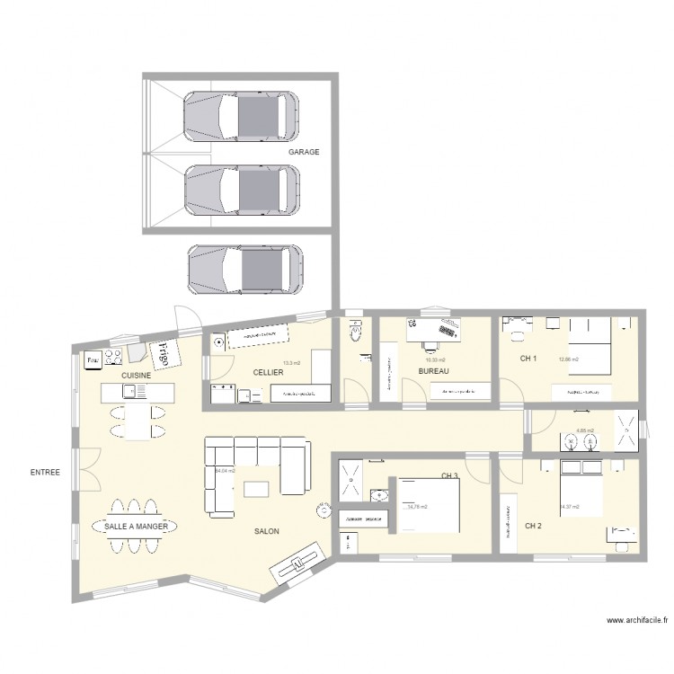 plan de maison 135 m2