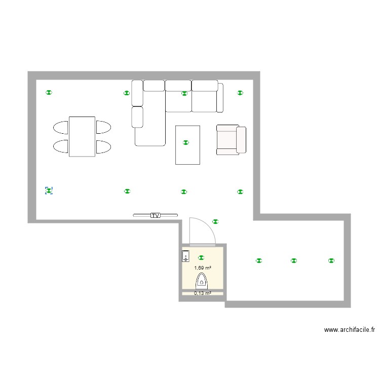 Plan Rosa. Plan de 2 pièces et 2 m2