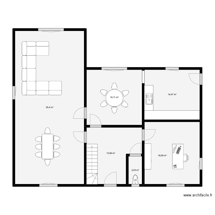 chapelle rez. Plan de 6 pièces et 120 m2