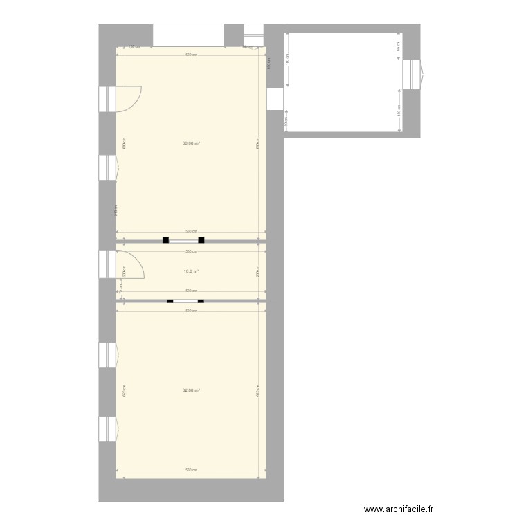 rdc sa. Plan de 3 pièces et 80 m2