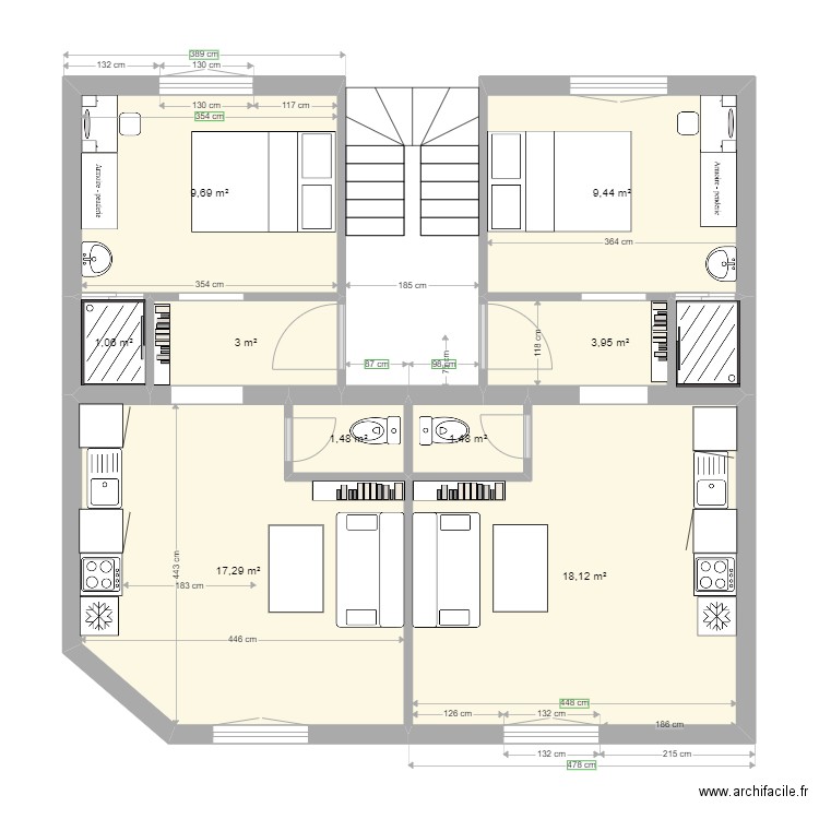 Abbaye 32-Sept-2. Plan de 9 pièces et 66 m2