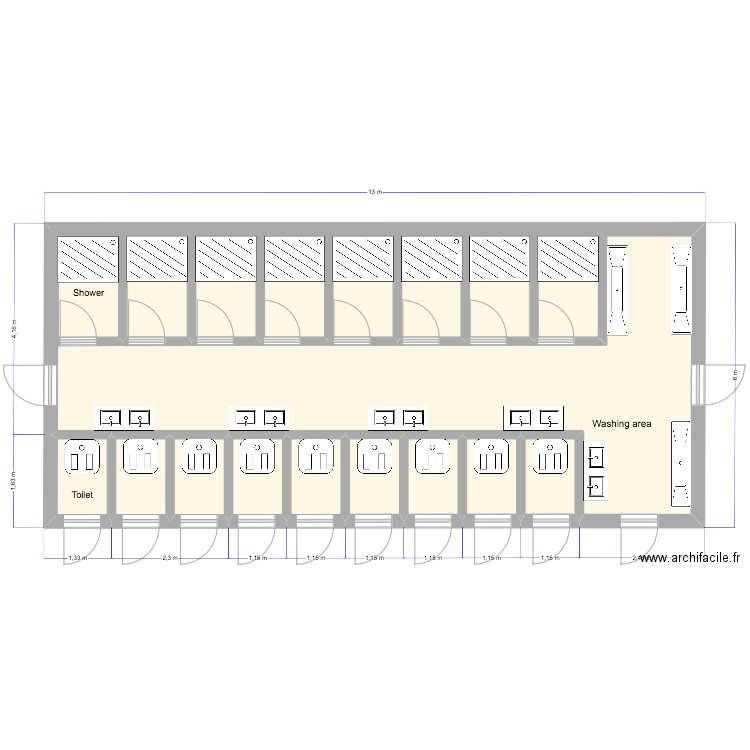 Bloc sanitaire. Plan de 0 pièce et 0 m2