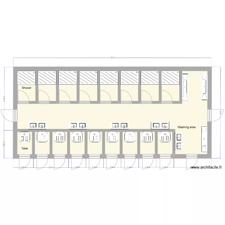 Bloc sanitaire. Plan de 