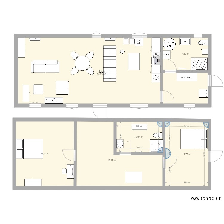 HAUTetBAS2. Plan de 6 pièces et 119 m2