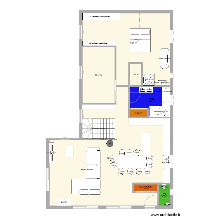 Rehausse maison. Plan de 15 pièces et 212 m2