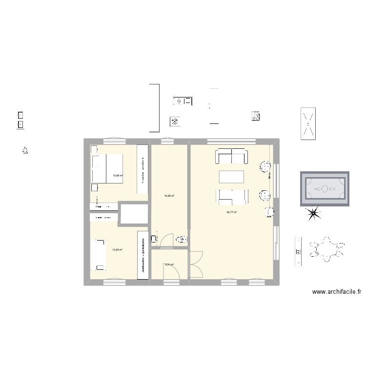 titre. Plan de 5 pièces et 88 m2