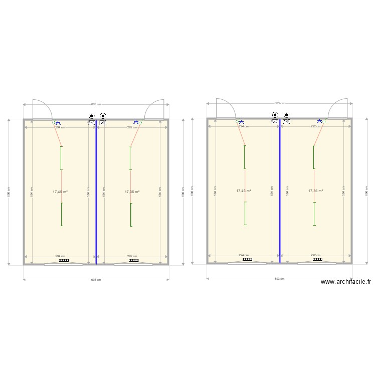 Guest classes avec cloisons. Plan de 0 pièce et 0 m2