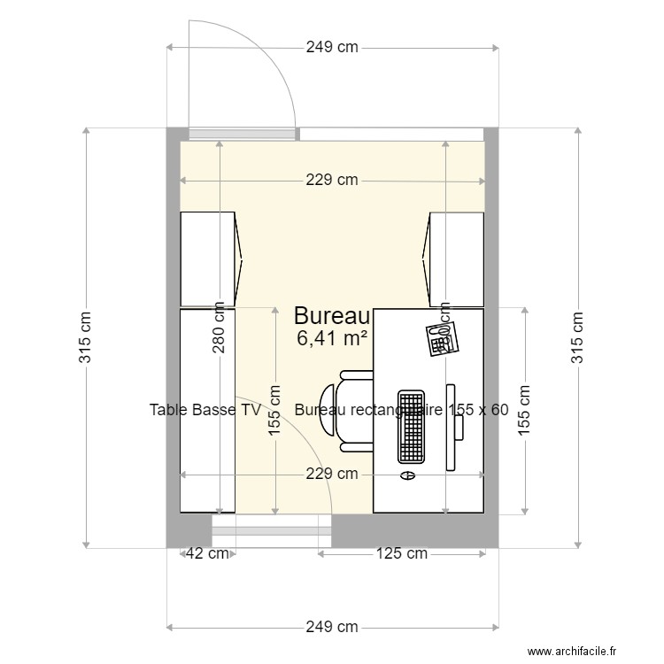 PLANS NOUVEL ANGLE  :  Bureau. Plan de 1 pièce et 6 m2
