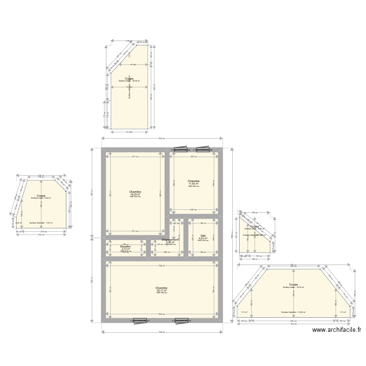 Bragantini 2eme etage. Plan de 6 pièces et 67 m2