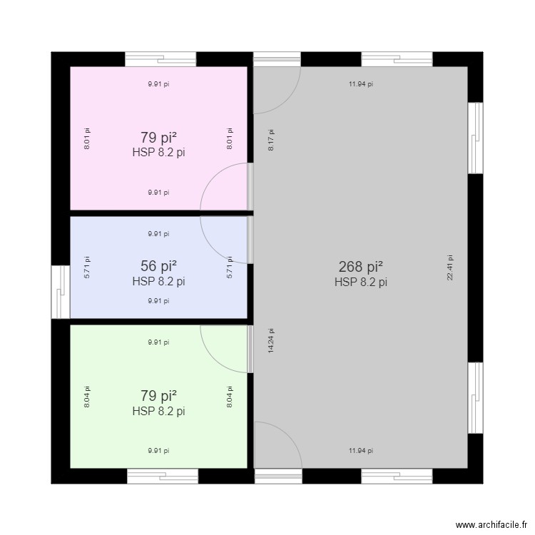 chalet 24x24. Plan de 4 pièces et 45 m2