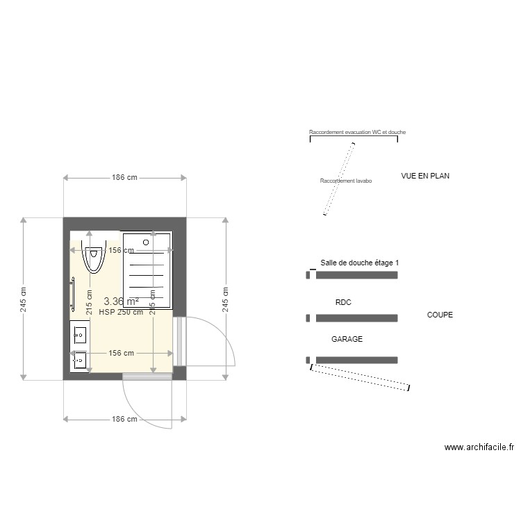 Dominguez SDD V1 plan. Plan de 1 pièce et 3 m2