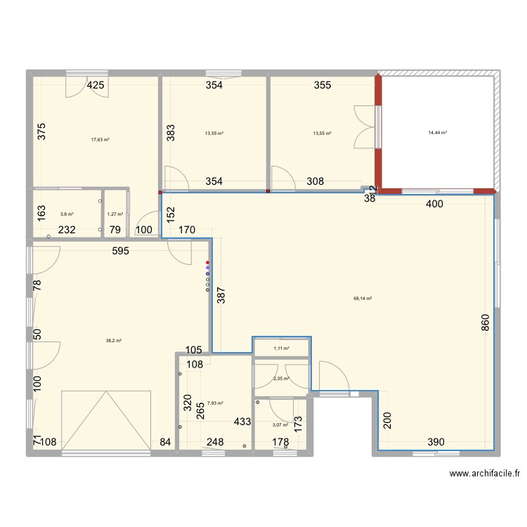 Plaquages intérieur . Plan de 12 pièces et 185 m2