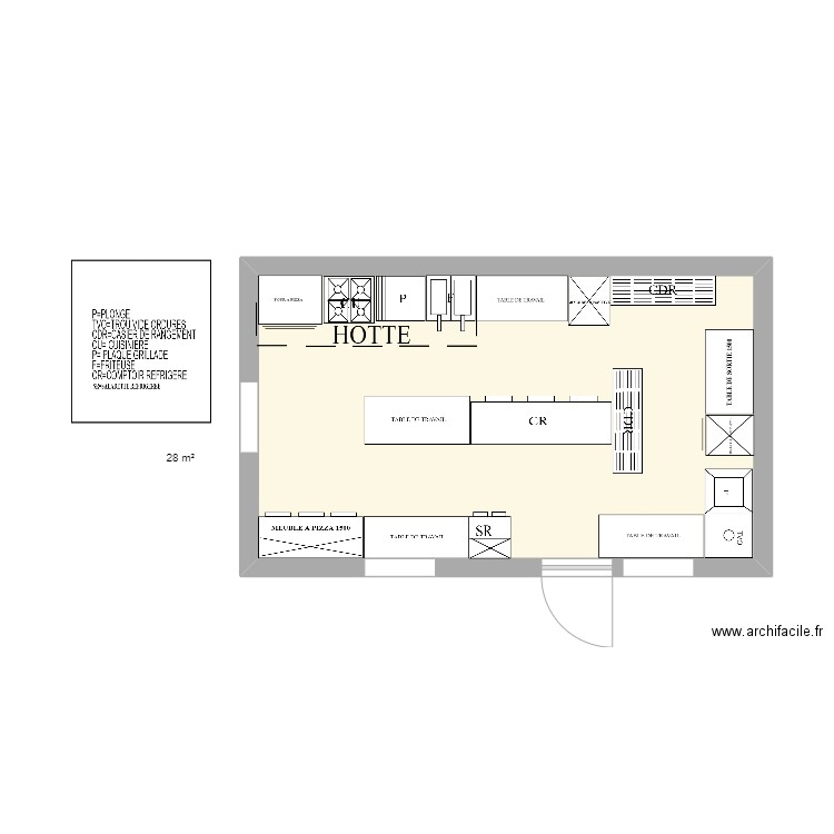 PLAN BERRADA CUISINE1. Plan de 1 pièce et 28 m2