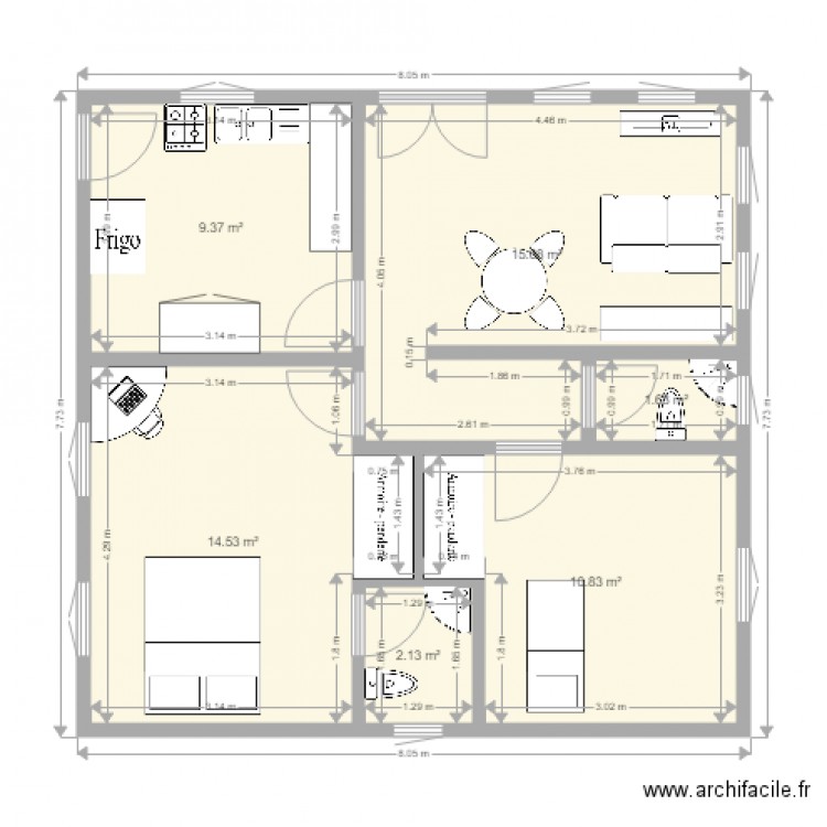 Ntoum. Plan de 6 pièces et 54 m2