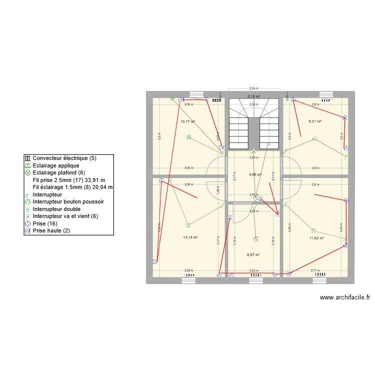 2 eme etage. Plan de 7 pièces et 56 m2