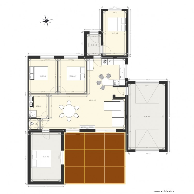 extension meublée et cotée. Plan de 0 pièce et 0 m2