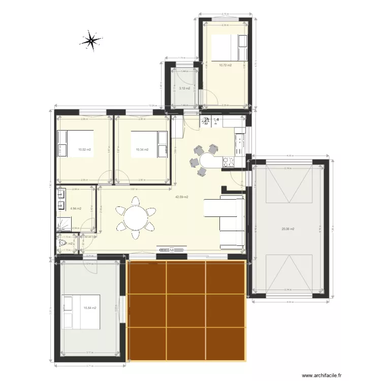 extension meublée et cotée. Plan de extension meublée et cotée. Plan de