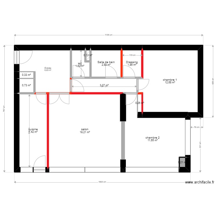 Plan appartement Projet 1 VERSION 3. Plan de 14 pièces et 69 m2