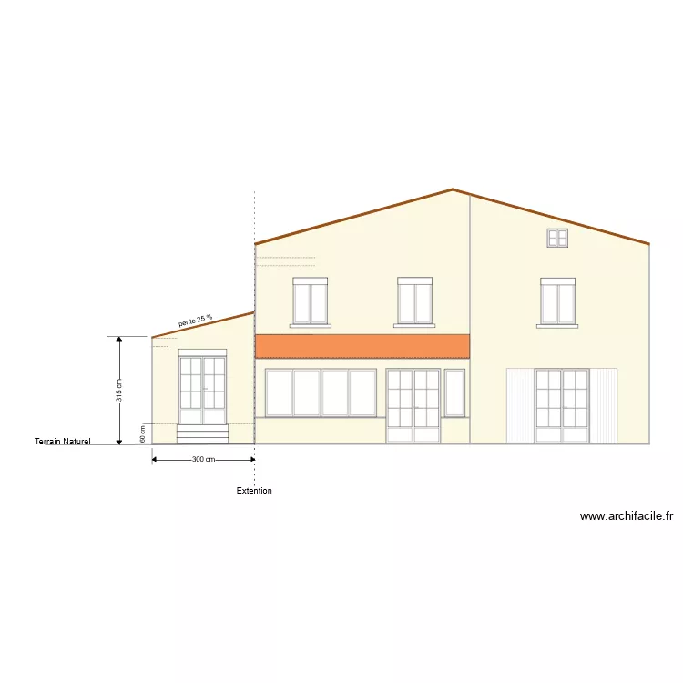 facade sud avec extension. Plan de facade sud avec extension. Plan de