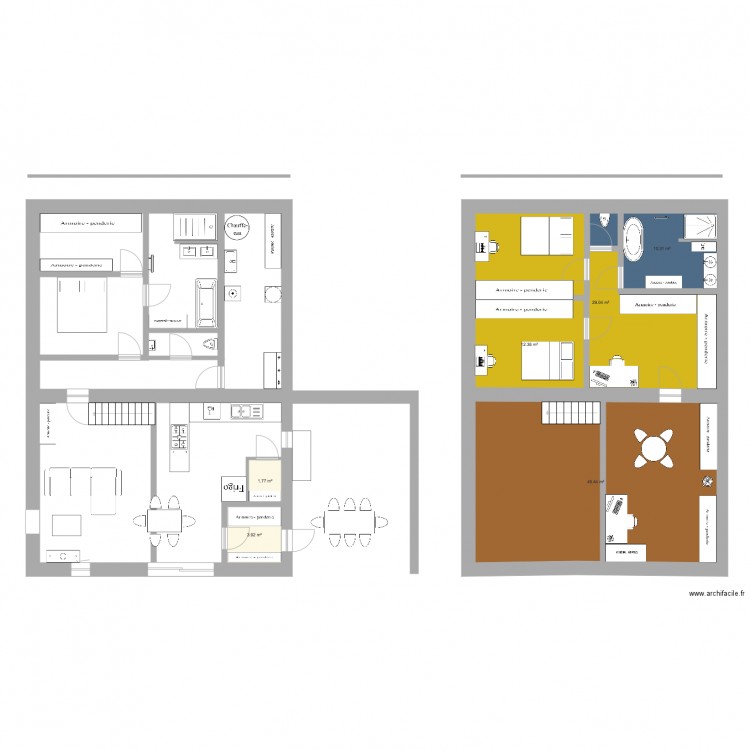 maison pierre et terre. Plan de 6 pièces et 107 m2