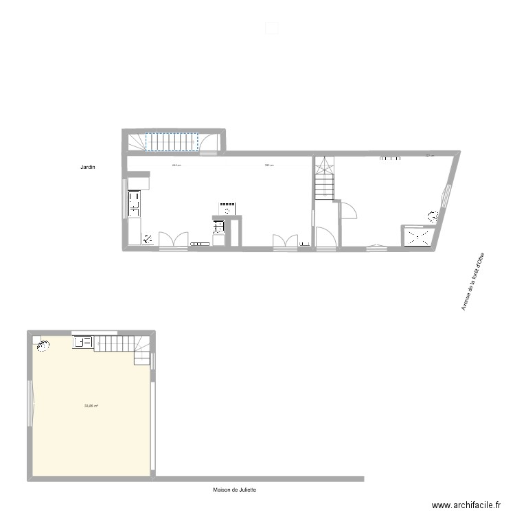 cuisine à l'Ouest v2. Plan de 1 pièce et 34 m2