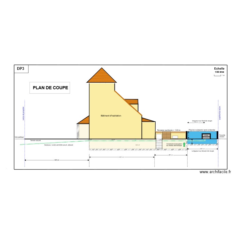 plan coupe piscine. Plan de 0 pièce et 0 m2