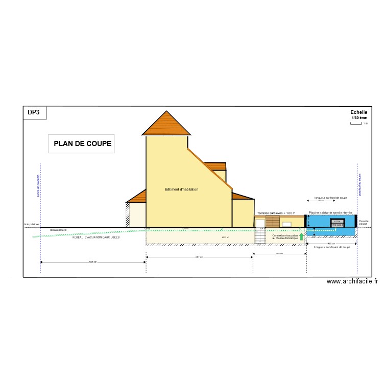 plan coupe piscine. Plan de 19 pièces et 98 m2