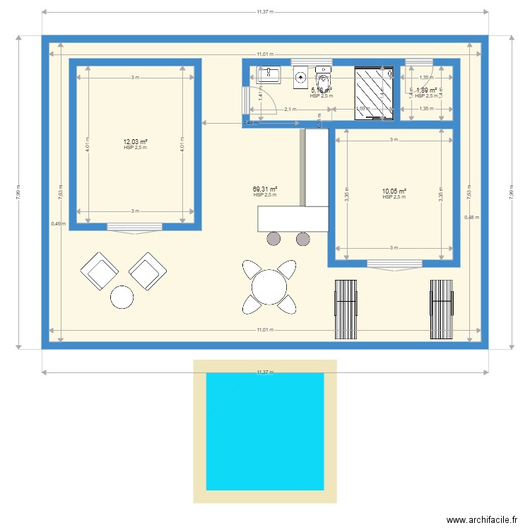 bungalow. Plan de 5 pièces et 113 m2