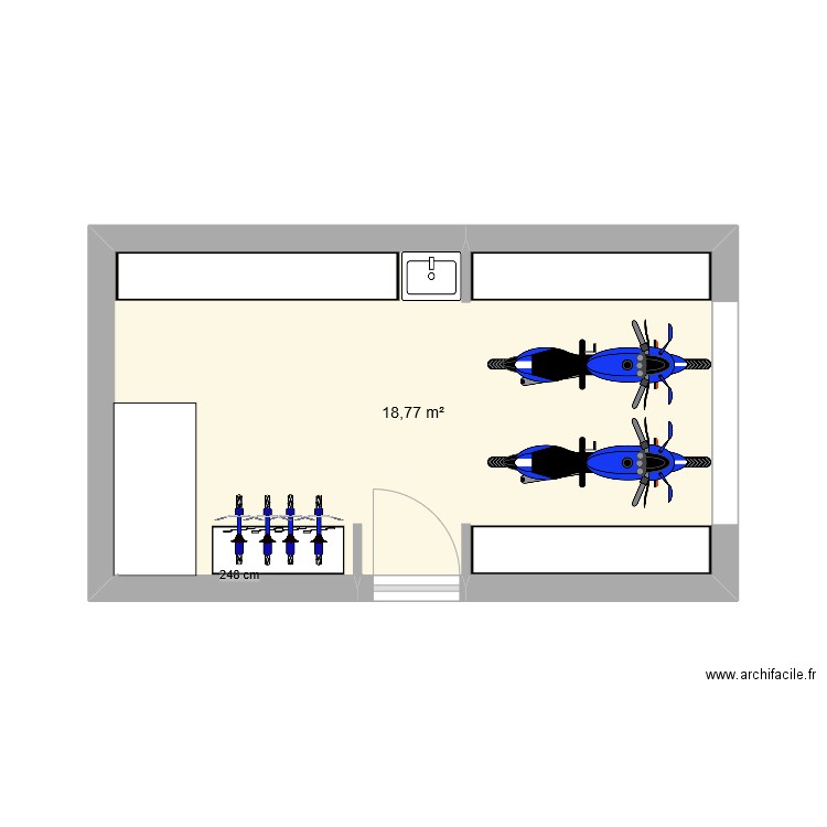 Aménagement attelier. Plan de 1 pièce et 19 m2